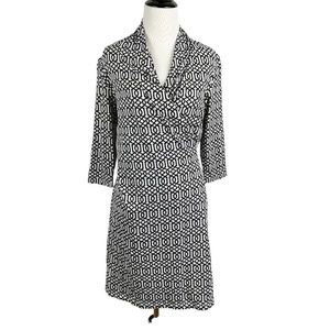J. McLaughlin Dress Faux Wrap Black White Geometric Chain Catalina Cloth Size XS